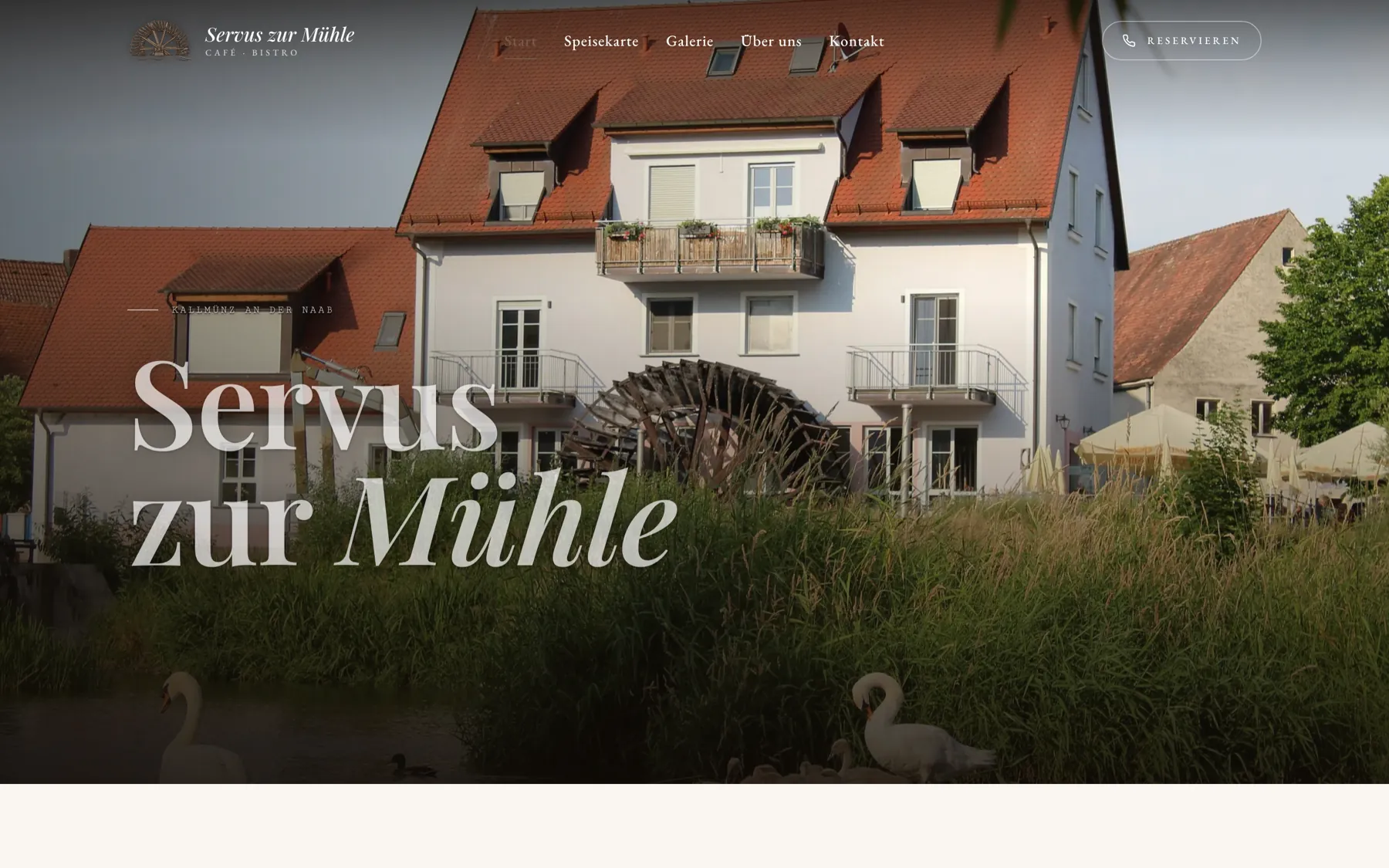 Website von Café Servus zur Mühle